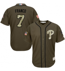 Youth Majestic Philadelphia Phillies #7 Maikel Franco Authentic Green Salute to Service MLB Jersey