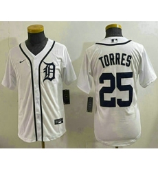 Youth Detroit Tigers #25 Gleyber Torres White Cool Base Stitched Jersey