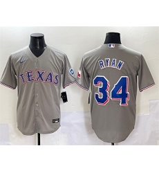 Men's Texas Rangers #34 Nolan Ryan Grey With Cool Base Stitched Baseball Jersey