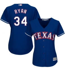 Women's Majestic Texas Rangers #34 Nolan Ryan Authentic Royal Blue Alternate 2 Cool Base MLB Jersey