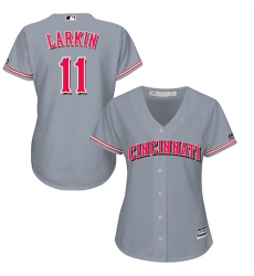 Women's Majestic Cincinnati Reds #11 Barry Larkin Authentic Grey Road Cool Base MLB Jersey