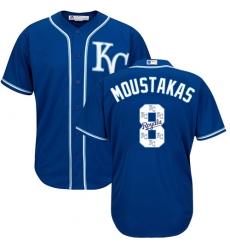 Men's Majestic Kansas City Royals #8 Mike Moustakas Authentic Blue Team Logo Fashion Cool Base MLB Jersey