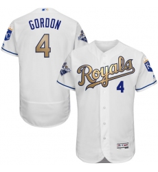 Men's Majestic Kansas City Royals #4 Alex Gordon Authentic White 2015 World Series Champions Gold Program FlexBase MLB Jersey