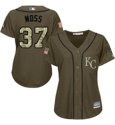 Women's Majestic Kansas City Royals #37 Brandon Moss Authentic Green Salute to Service MLB Jersey