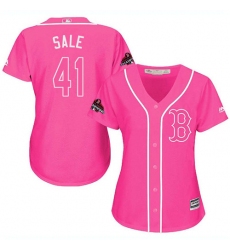 Women's Majestic Boston Red Sox #41 Chris Sale Authentic Pink Fashion 2018 World Series Champions MLB Jersey