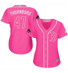 Women's Majestic Boston Red Sox #47 Tyler Thornburg Authentic Pink Fashion 2018 World Series Champions MLB Jersey
