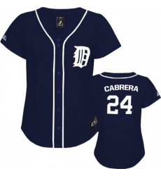 Women's Majestic Detroit Tigers #24 Miguel Cabrera Authentic Navy Blue MLB Jersey