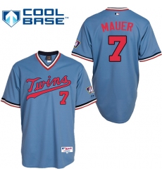 Men's Majestic Minnesota Twins #7 Joe Mauer Replica Light Blue 1984 Turn Back The Clock MLB Jersey