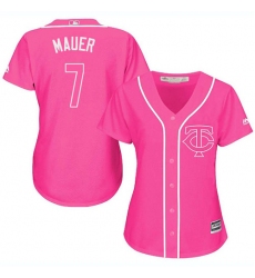 Women's Majestic Minnesota Twins #7 Joe Mauer Replica Pink Fashion Cool Base MLB Jersey