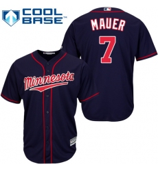 Youth Majestic Minnesota Twins #7 Joe Mauer Authentic Navy Blue Alternate Road Cool Base MLB Jersey