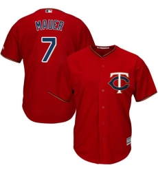 Youth Majestic Minnesota Twins #7 Joe Mauer Authentic Scarlet Alternate Cool Base MLB Jersey