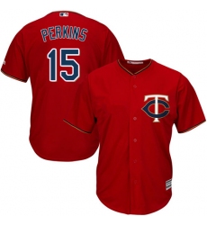 Youth Majestic Minnesota Twins #15 Glen Perkins Replica Scarlet Alternate Cool Base MLB Jersey