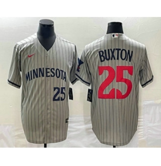 Men's Minnesota Twins #25 Byron Buxton Number 2023 Grey Home Team Cool Base Stitched Jersey