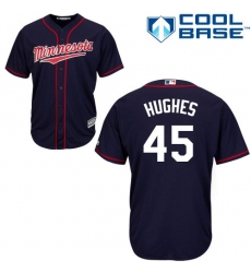 Men's Majestic Minnesota Twins #45 Phil Hughes Replica Navy Blue Alternate Road Cool Base MLB Jersey