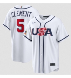 Men's USA Baseball #5 Ernie Clement White 2026 World Baseball Classic Home Stadium Stitched Jersey
