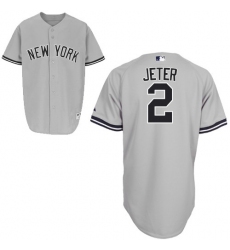 Men's Majestic New York Yankees #2 Derek Jeter Replica Grey Name On Back MLB Jersey