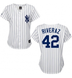 Women's Majestic New York Yankees #42 Mariano Rivera Authentic White/Black Strip MLB Jersey