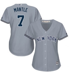 Women's Majestic New York Yankees #7 Mickey Mantle Authentic Grey Road MLB Jersey