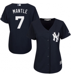 Women's Majestic New York Yankees #7 Mickey Mantle Authentic Navy Blue Alternate MLB Jersey
