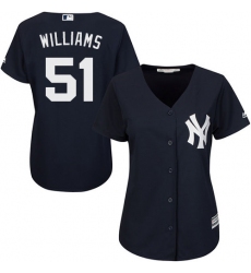 Women's Majestic New York Yankees #51 Bernie Williams Authentic Navy Blue Alternate MLB Jersey