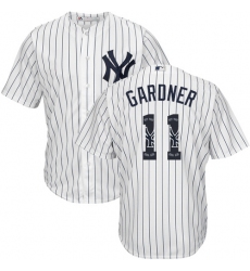 Men's Majestic New York Yankees #11 Brett Gardner Authentic White Team Logo Fashion MLB Jersey