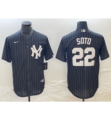 Men's New York Yankees #22 Juan Soto Black Pinstripe Cool Base Stitched Baseball Jersey