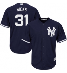 Youth Majestic New York Yankees #31 Aaron Hicks Authentic Navy Blue Alternate MLB Jersey