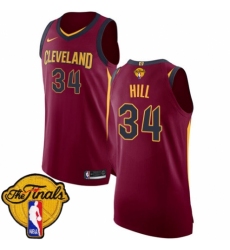 Men's Nike Cleveland Cavaliers #34 Tyrone Hill Authentic Maroon 2018 NBA Finals Bound NBA Jersey - Icon Edition