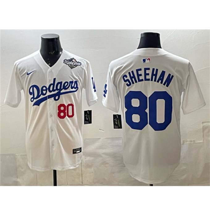 Men's Los Angeles Dodgers #80 Emmet Sheehan White 2025 World Series Limited Stitched Baseball Jersey