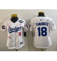 Women's Los Angeles Dodgers #18 Yoshinobu Yamamoto White 2025 World Series Tokyo Series Limited Stitched Baseball Jersey(Run Small)