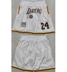 Men's Los Angeles Lakers #24 Kobe Bryant White 2025 Shorts (Run Small)