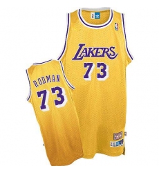 Men's Mitchell and Ness Los Angeles Lakers #73 Dennis Rodman Authentic Gold Throwback NBA Jersey