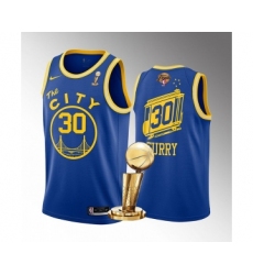 Mens Golden State Warriors #30 Stephen Curry Royal 2022 NBA Finals Champions Stitched Jersey