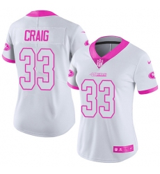 Women's Nike San Francisco 49ers #33 Roger Craig Limited White/Pink Rush Fashion NFL Jersey