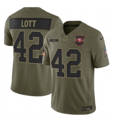 Men's San Francisco 49ers #42 Ronnie Lott Olive 2025 Salute to Service Limited Football Stitched Jersey