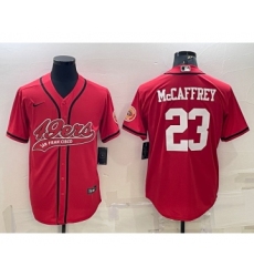 Men's San Francisco 49ers #23 Christian McCaffrey Red With Patch Cool Base Stitched Baseball Jersey
