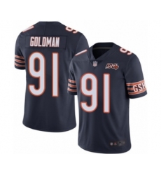 Men's Chicago Bears #91 Eddie Goldman Navy Blue Team Color 100th Season Limited Football Jersey
