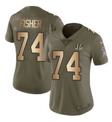 Women's Nike Cincinnati Bengals #74 Jake Fisher Limited Olive/Gold 2017 Salute to Service NFL Jersey