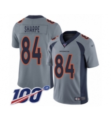 Men's Denver Broncos #84 Shannon Sharpe Limited Silver Inverted Legend 100th Season Football Jersey