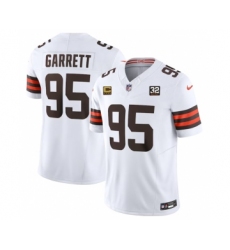 Men's Nike Cleveland Browns #95 Myles Garrett White 2023 F.U.S.E. 4-Star C And Jim Brown Memorial Vapor Untouchable Jersey