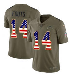 Men's Nike Los Angeles Chargers #14 Dan Fouts Limited Olive/USA Flag 2017 Salute to Service NFL Jersey