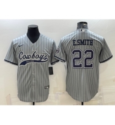 Men's Dallas Cowboys #22 Emmitt Smith Grey With Patch Cool Base Stitched Baseball Jersey