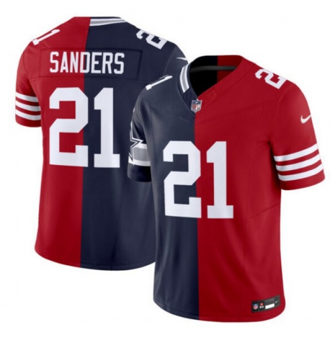 Men's Dallas Cowboys X 49ers #21 Deion Sanders Navy Red Split F.U.S.E. Vapor Limited Stitched Jersey