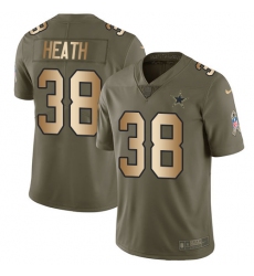 Men's Nike Dallas Cowboys #38 Jeff Heath Limited Olive/Gold 2017 Salute to Service NFL Jersey