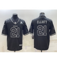 Men's Dallas Cowboys #21 Ezekiel Elliott Black With 1960 Patch Limited Stitched Football Jersey