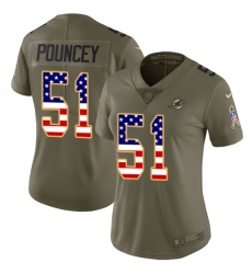 Women's Nike Miami Dolphins #51 Mike Pouncey Limited Olive/USA Flag 2017 Salute to Service NFL Jersey