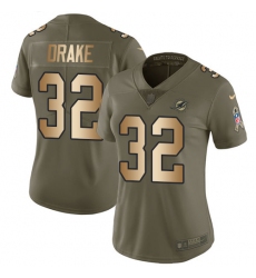 Women's Nike Miami Dolphins #32 Kenyan Drake Limited Olive/Gold 2017 Salute to Service NFL Jersey