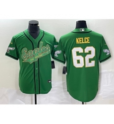 Men's Nike Philadelphia Eagles #62 Jason Kelce Green Gold Cool Base Stitched Baseball Jersey