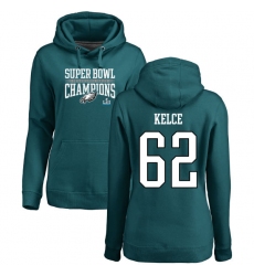 Women's Nike Philadelphia Eagles #62 Jason Kelce Green Super Bowl LII Champions Pullover Hoodie