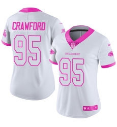 Women's Nike Atlanta Falcons #95 Jack Crawford Limited White/Pink Rush Fashion NFL Jersey